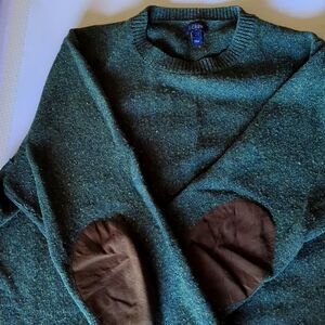 J. Crew Wool Crew Neck Sweater, Mens Large, Marled Hunter Green Color